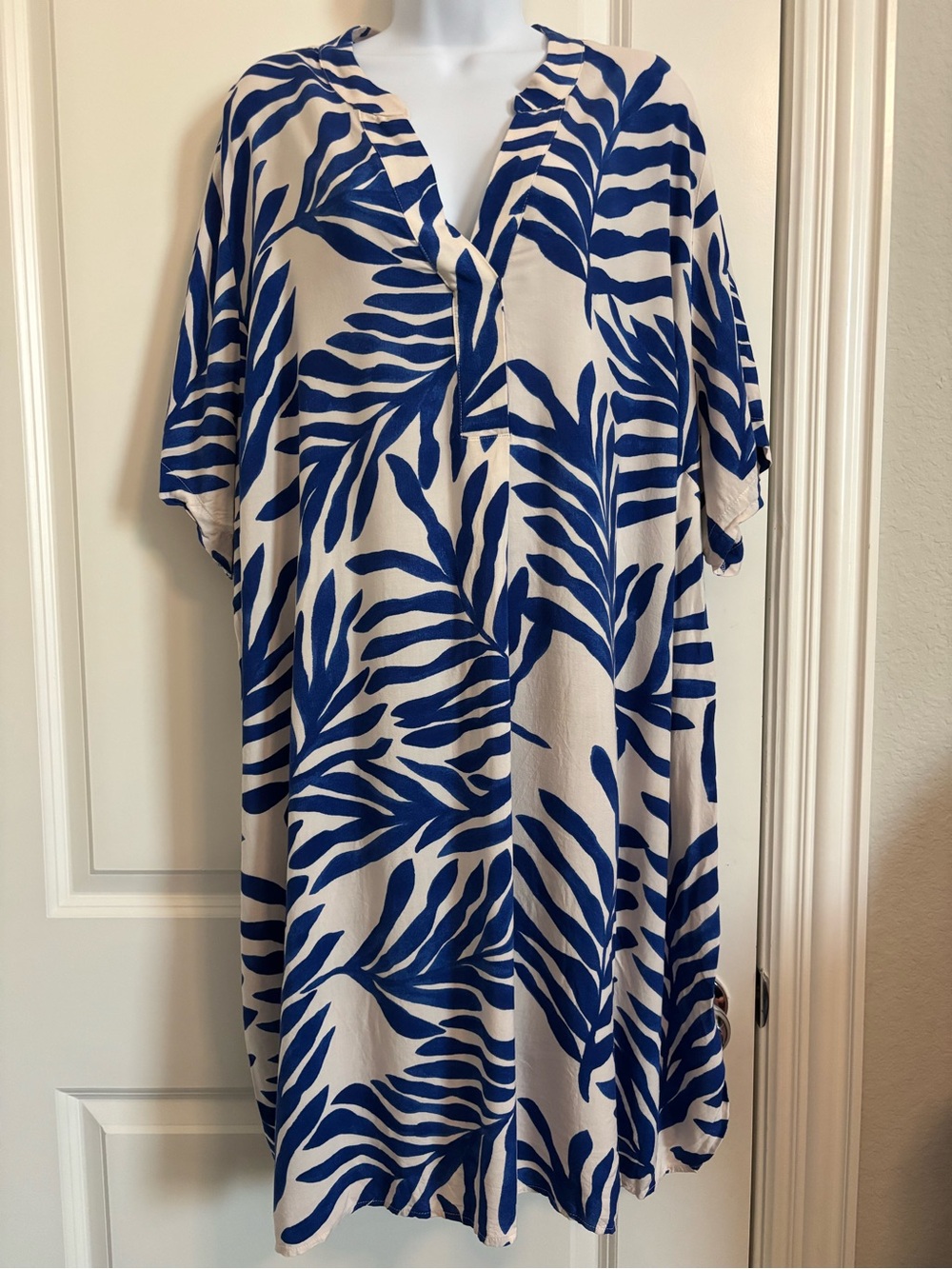 H&M Blue Leaf Print Tunic Dress XXL